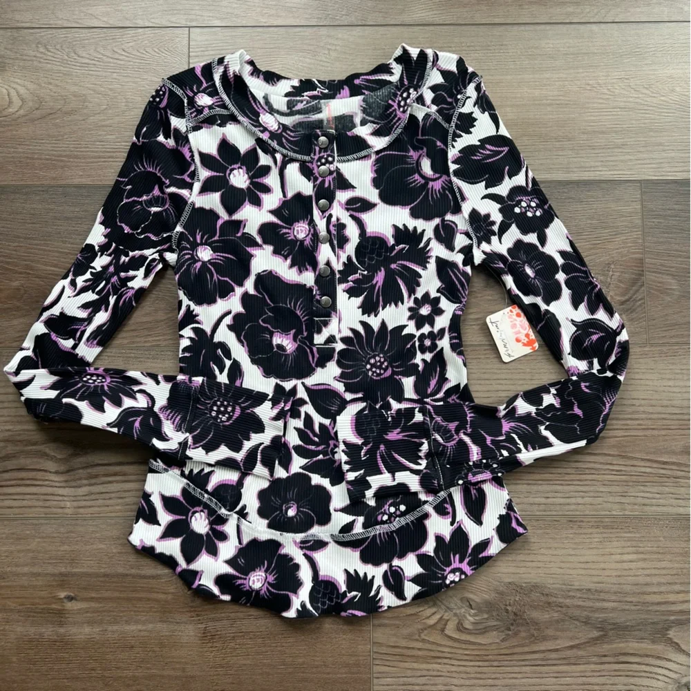Womens Free People FP Movement Rally Printed Layer Top Purple Floral - Picture 1 of 8